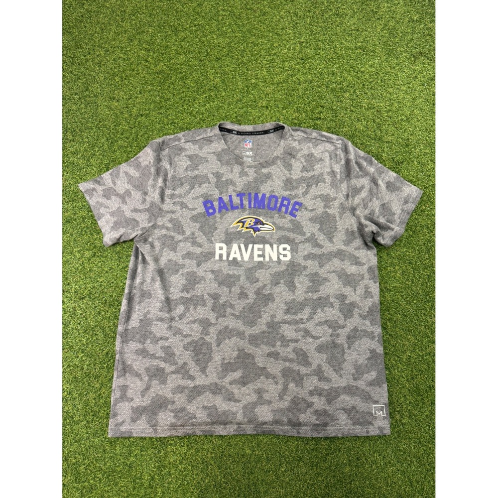 MSX Michael Strahan Baltimore Ravens NFL Camo T-Shirt Mens XL Grey Performance